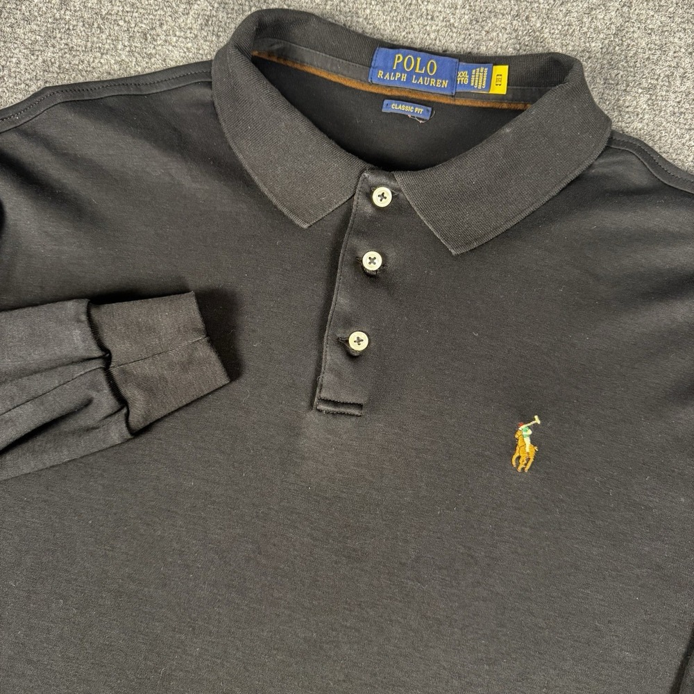 Polo Ralph Lauren Long Sleeve Polo Shirt Mens 2XL Black Flesh Pony Classic Fit